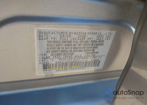 2022 Nissan Sentra Sv Xtronic Cvt z USA, uszkodzony, nr VIN 3N1AB8CV1NY272285